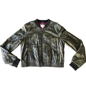 Jolt Faux Leather Camo Print Bomber Jacket size Medium